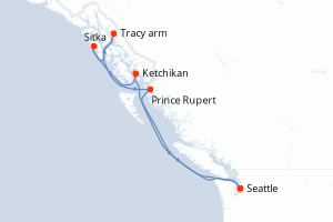 Carte itinéraire croisière États-Unis - 7 jours au départ de Seattle - Alaska