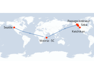 Carte itinéraire croisière États-Unis, Seychelles - 12 jours au départ de Seattle - Alaska