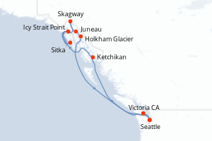 Carte itinéraire croisière États-Unis, Canada - 9 jours au départ de Seattle - Alaska