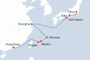 Carte itinéraire croisière Japon, Chine - 11 jours au départ de Tokyo - Asie
