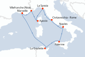 Carte itinéraire croisière Héritage des Empires - 9 jours au départ de Marseille - Méditerranée