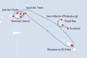 Carte itinéraire croisière Îles au Trésor - Nouvel An - 7 jours au départ de Saint-Martin (Philipsburg) - Caraïbes Bahamas
