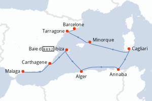 Carte itinéraire croisière Trésors de Méditerranée au printemps - 8 jours au départ de Malaga - Méditerranée