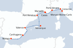 Carte itinéraire croisière Trésors de la Méditerranée occidentale - 10 jours au départ de Livourne - Méditerranée