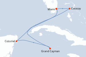 Carte itinéraire croisière États-Unis, Bahamas, Caïmans (Îles), Mexique - 7 jours au départ de Miami - Caraïbes Bahamas