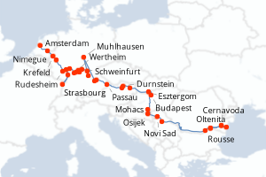 Carte itinéraire croisière D Amsterdam aux Portes de Fer, une fabuleuse croisière sur les eaux européennes - 26 jours au départ de Amsterdam - Danube