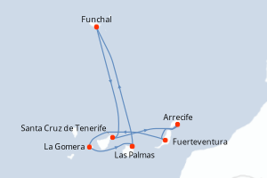 Carte itinéraire croisière Canaries, Madère, Espagne - 7 jours au départ de Las Palmas - Iles Canaries