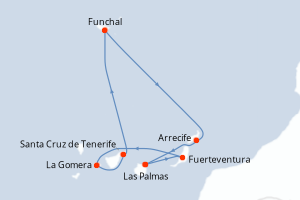 Carte itinéraire croisière Canaries, Espagne, Madère - 7 jours au départ de Las Palmas - Iles Canaries