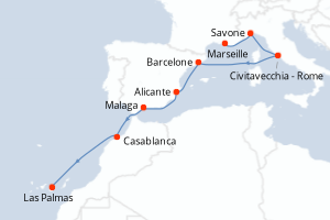 Carte itinéraire croisière France, Italie, Espagne, Maroc, Canaries - 9 jours au départ de Marseille - Iles Canaries