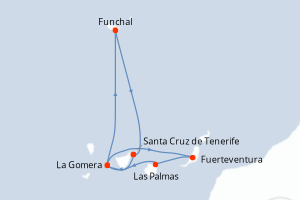 Carte itinéraire croisière Canaries, Espagne, Madère - 7 jours au départ de Santa Cruz de Tenerife - Iles Canaries