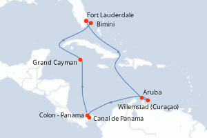 Carte itinéraire croisière États-Unis, Pays-Bas, Panama, Caïmans (Îles), Bahamas - 11 jours au départ de Fort Lauderdale - Caraïbes Bahamas