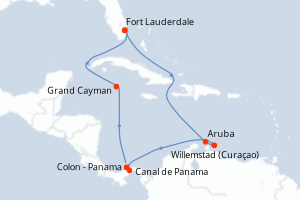 Carte itinéraire croisière États-Unis, Pays-Bas, Panama, Caïmans (Îles) - 11 jours au départ de Fort Lauderdale - Caraïbes Bahamas