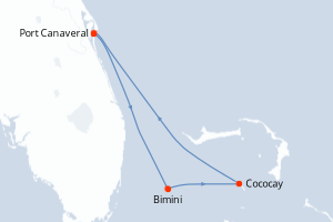 Carte itinéraire croisière États-Unis, Bahamas - 4 jours au départ de Port Canaveral - Caraïbes Bahamas