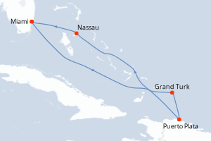 Carte itinéraire croisière États-Unis, République Dominicaine, Bahamas - 6 jours au départ de Miami - Caraïbes Bahamas