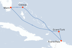 Carte itinéraire croisière Bahamas, République Dominicaine, États-Unis - 6 jours au départ de Miami - Caraïbes Bahamas