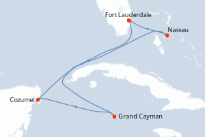 Carte itinéraire croisière États-Unis, Mexique, Caïmans (Îles), Bahamas - 6 jours au départ de Fort Lauderdale - Caraïbes Bahamas
