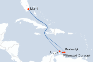 Carte itinéraire croisière États-Unis, Pays-Bas - 8 jours au départ de Miami - Caraïbes Bahamas