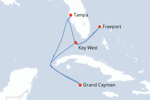 Carte itinéraire croisière Caïmans (Îles), États-Unis, Bahamas - 7 jours au départ de Tampa - Caraïbes Mexique