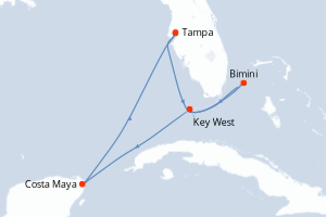 Carte itinéraire croisière Bahamas, États-Unis, Mexique - 7 jours au départ de Tampa - Caraïbes Mexique