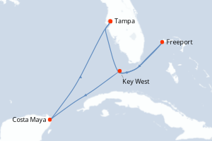 Carte itinéraire croisière Bahamas, États-Unis, Mexique - 7 jours au départ de Tampa - Caraïbes Mexique