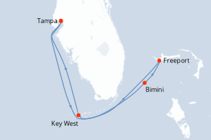 Carte itinéraire croisière Bahamas, États-Unis - 7 jours au départ de Tampa - Caraïbes Mexique