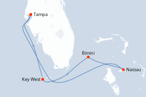 Carte itinéraire croisière Bahamas, États-Unis - 7 jours au départ de Tampa - Caraïbes Mexique
