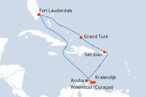 Carte itinéraire croisière États-Unis, Porto Rico, Pays-Bas - 10 jours au départ de Fort Lauderdale - Caraïbes Bahamas
