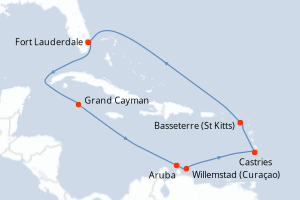 Carte itinéraire croisière États-Unis, Caïmans (Îles), Pays-Bas, Sainte-Lucie, Royaume-Uni - 11 jours au départ de Fort Lauderdale - Caraïbes Bahamas