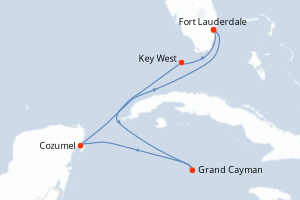 Carte itinéraire croisière États-Unis, Caïmans (Îles), Mexique - 6 jours au départ de Fort Lauderdale - Caraïbes Bahamas