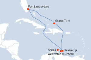 Carte itinéraire croisière États-Unis, Pays-Bas - 9 jours au départ de Fort Lauderdale - Caraïbes Bahamas
