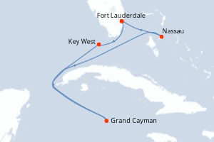 Carte itinéraire croisière États-Unis, Caïmans (Îles), Bahamas - 6 jours au départ de Fort Lauderdale - Caraïbes Bahamas