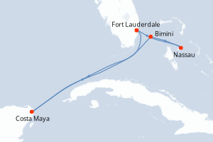 Carte itinéraire croisière États-Unis, Mexique, Bahamas - 6 jours au départ de Fort Lauderdale - Caraïbes Bahamas