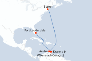 Carte itinéraire croisière Pays-Bas, États-Unis - 10 jours au départ de Boston - Caraïbes Bahamas
