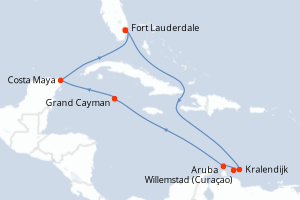 Carte itinéraire croisière États-Unis, Pays-Bas, Caïmans (Îles), Mexique - 11 jours au départ de Fort Lauderdale - Caraïbes Bahamas