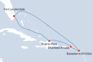 Carte itinéraire croisière États-Unis, République Dominicaine, Royaume-Uni - 7 jours au départ de Fort Lauderdale - Caraïbes Bahamas