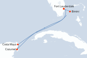 Carte itinéraire croisière États-Unis, Bahamas, Mexique - 7 jours au départ de Fort Lauderdale - Caraïbes Bahamas