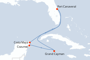 Carte itinéraire croisière États-Unis, Mexique, Caïmans (Îles) - 7 jours au départ de Port Canaveral - Caraïbes Bahamas