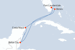 Carte itinéraire croisière États-Unis, Bahamas, Belize, Mexique - 6 jours au départ de Fort Lauderdale - Caraïbes Bahamas