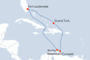 Carte itinéraire croisière États-Unis, Pays-Bas - 8 jours au départ de Fort Lauderdale - Caraïbes Bahamas