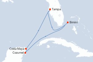 Carte itinéraire croisière États-Unis, Bahamas, Mexique - 7 jours au départ de Tampa - Caraïbes Mexique