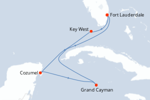 Carte itinéraire croisière États-Unis, Mexique, Caïmans (Îles) - 6 jours au départ de Fort Lauderdale - Caraïbes Bahamas