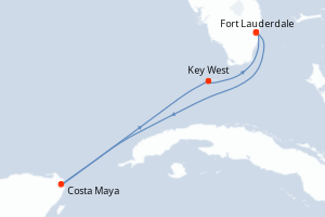 Carte itinéraire croisière États-Unis, Mexique - 5 jours au départ de Fort Lauderdale - Caraïbes Bahamas