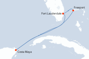 Carte itinéraire croisière États-Unis, Mexique, Bahamas - 5 jours au départ de Fort Lauderdale - Caraïbes Bahamas