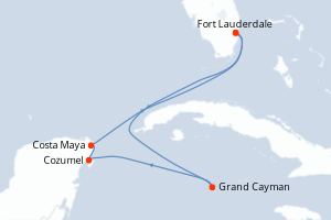 Carte itinéraire croisière États-Unis, Caïmans (Îles), Mexique - 7 jours au départ de Fort Lauderdale - Caraïbes Bahamas
