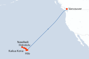 Carte itinéraire croisière Canada, États-Unis - 11 jours au départ de Vancouver - Hawaii