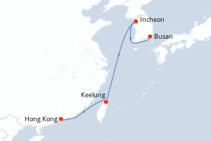 Carte itinéraire croisière Chine, Taïwan, Corée du Sud - 8 jours au départ de Hong Kong - Asie