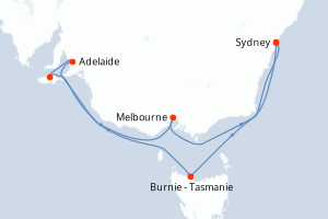 Carte itinéraire croisière Australie - 11 jours au départ de Sydney - Australie Nouvelle Zélande