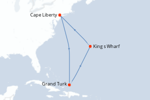 Carte itinéraire croisière États-Unis, Royaume-Uni - 8 jours au départ de Cape Liberty - Amérique du Nord