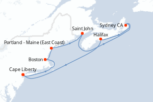 Carte itinéraire croisière États-Unis, Canada - 9 jours au départ de Cape Liberty - Amérique du Nord