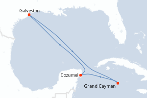 Carte itinéraire croisière États-Unis, Caïmans (Îles), Mexique - 6 jours au départ de Galveston - Caraïbes Mexique